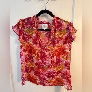 Misa Los Angeles Pink and Orange Floral Blouse
